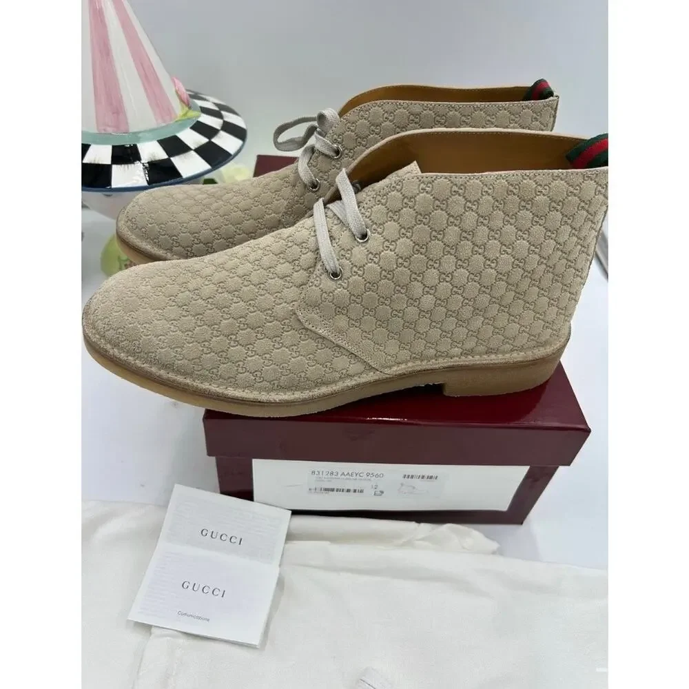 Men's Gucci suede GG embossed desert boots size 12 made in Italy